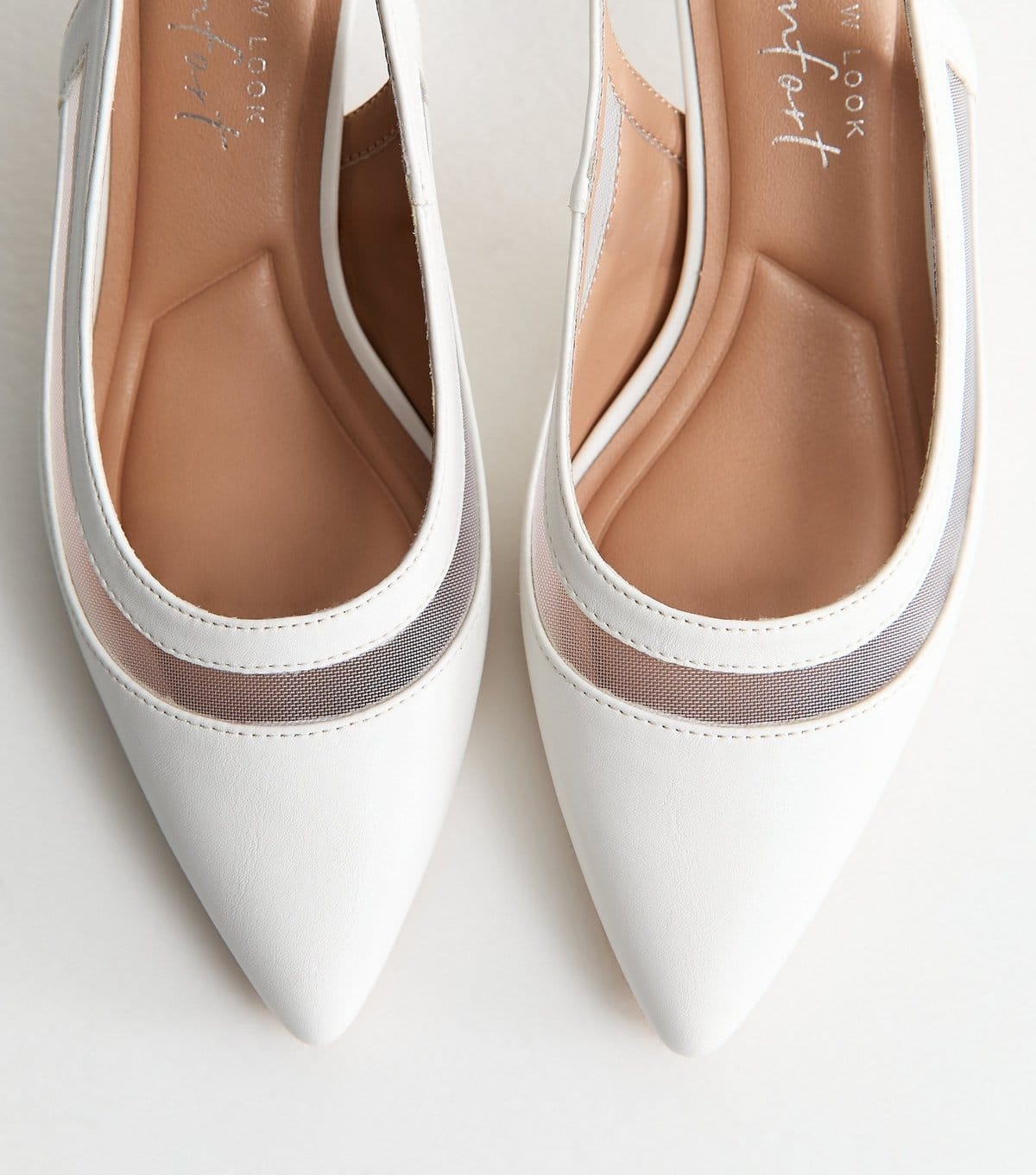 New Look Women's White Mesh Panel Slingback Court Shoes Vegan New Look - 4