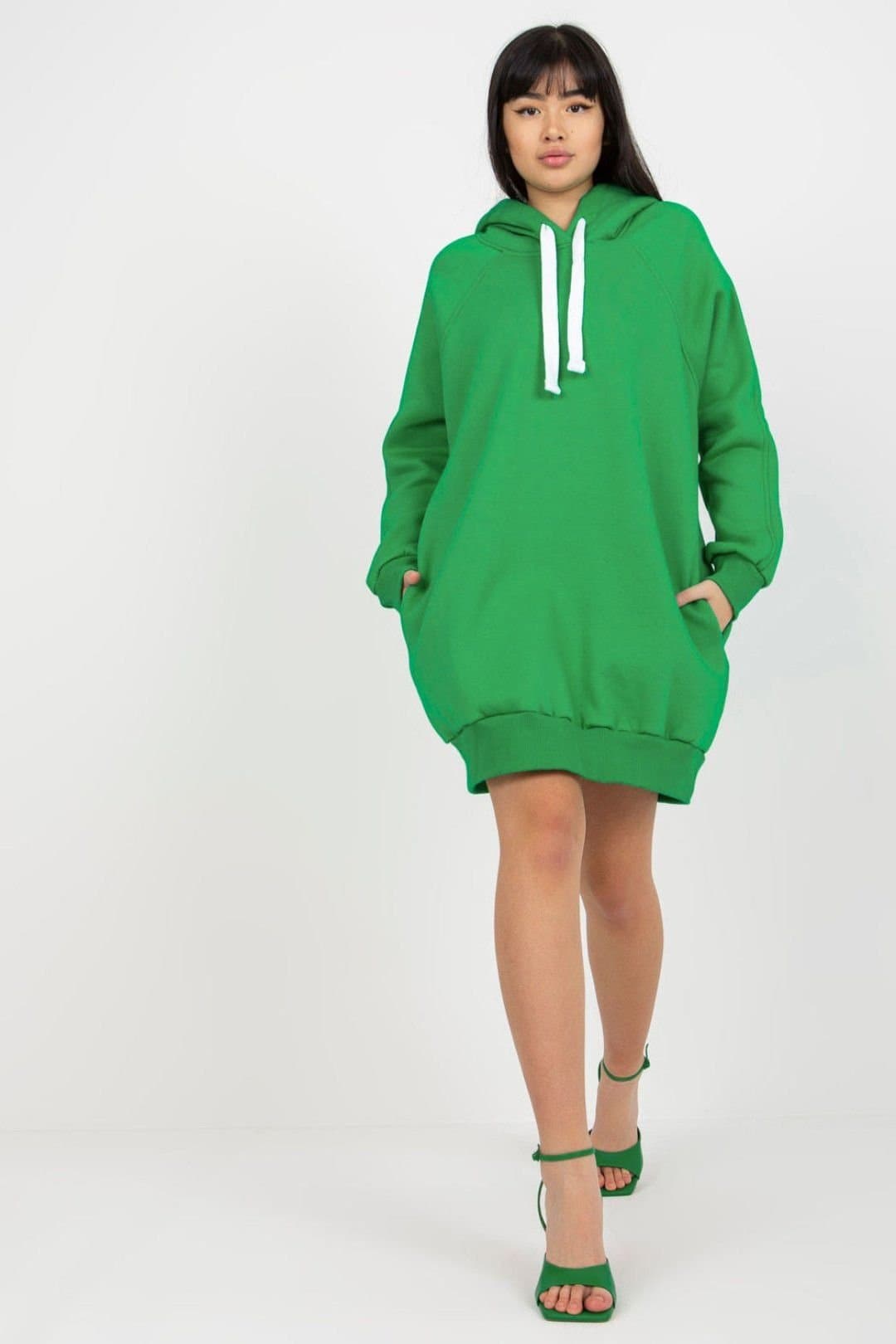 Love Lace Love Lace Women's Long Hooded Cotton Blend Sweatshirt with Pockets in Green