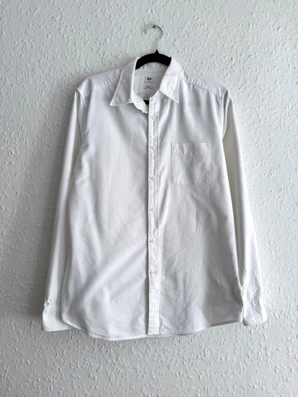Men's Uniqlo White Slim Fit Long Sleeve Cotton Button Shirt