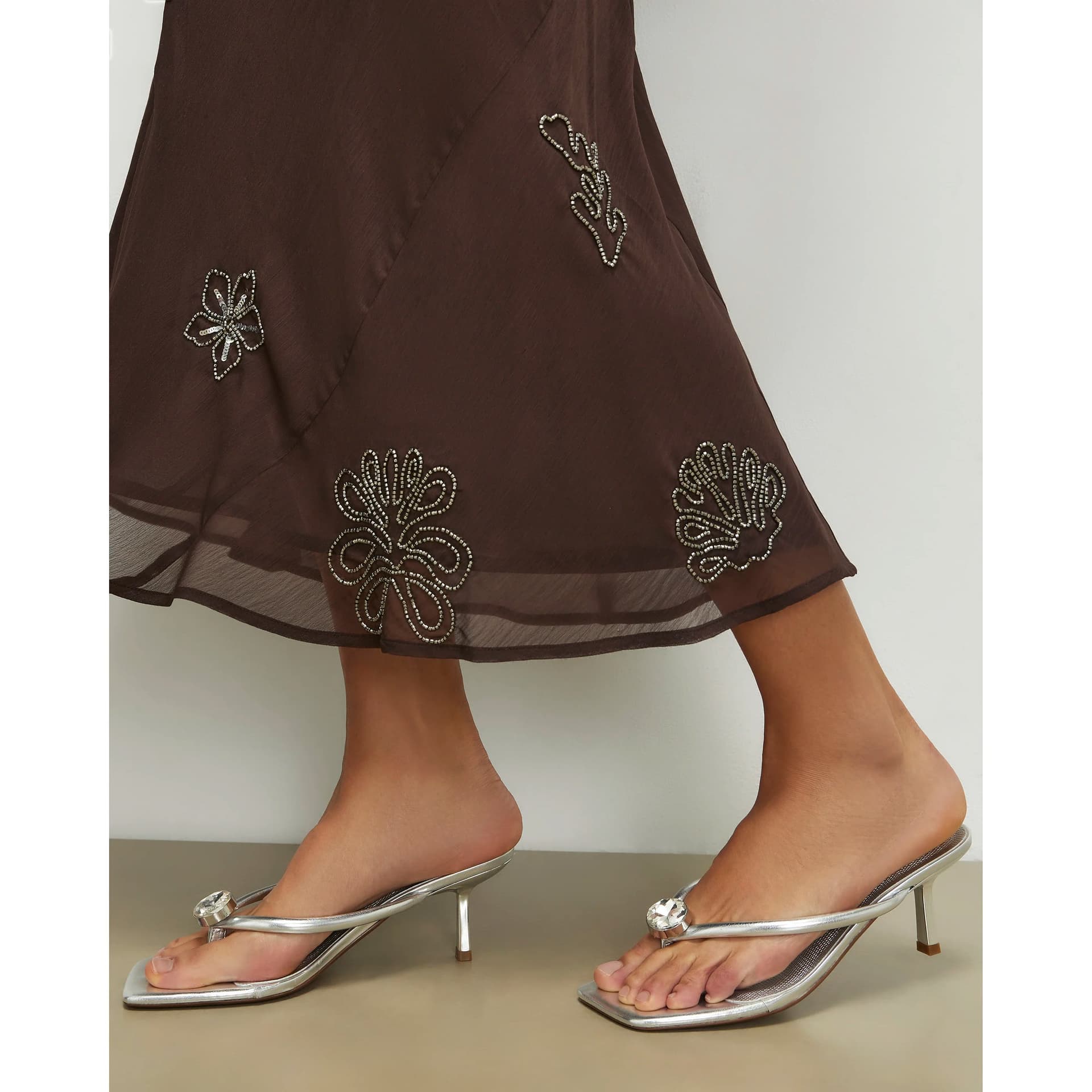 River Island River Island Womens Silver Gem Toe Thong Low Heel Sandals