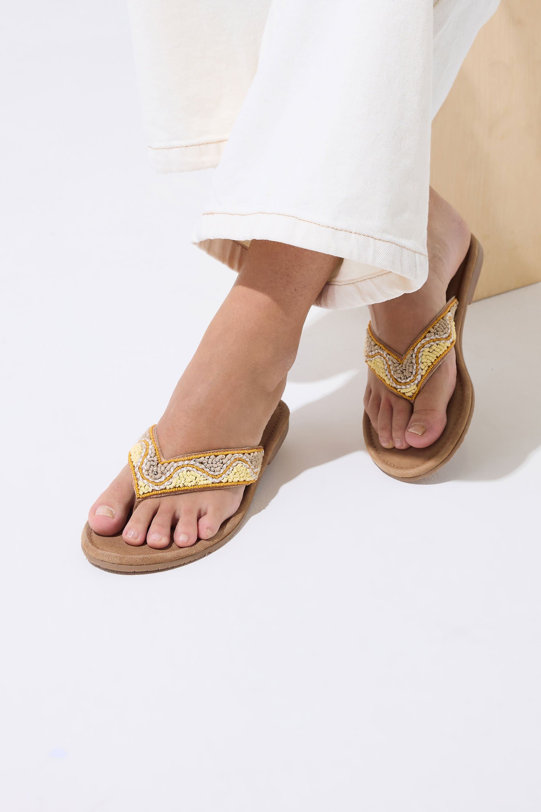 Yours Natural Brown Faux Suede Beaded Sandals In Wide E Fit & Extra Wide E Fit