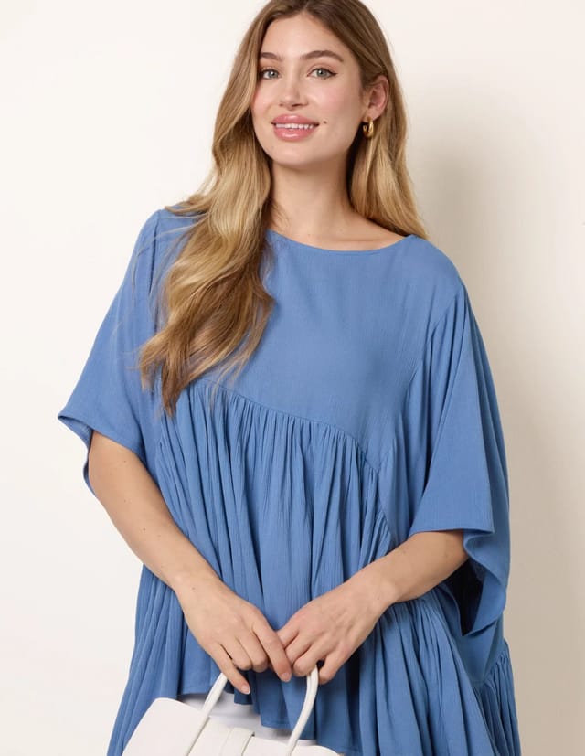 Blue Vanilla Gathered Oversized Top - 2