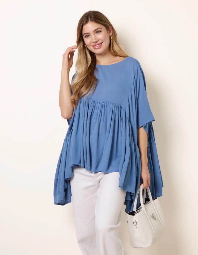 Blue Vanilla Gathered Oversized Top - 3