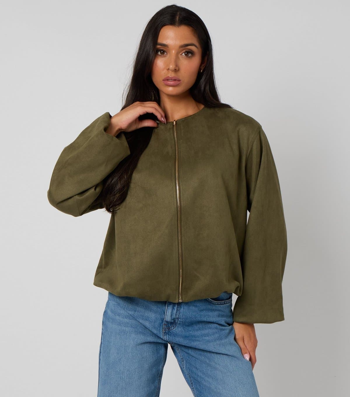 Urban Bliss Women's Olive Faux Suede Bubble Hem Jacket Urban Bliss New Look