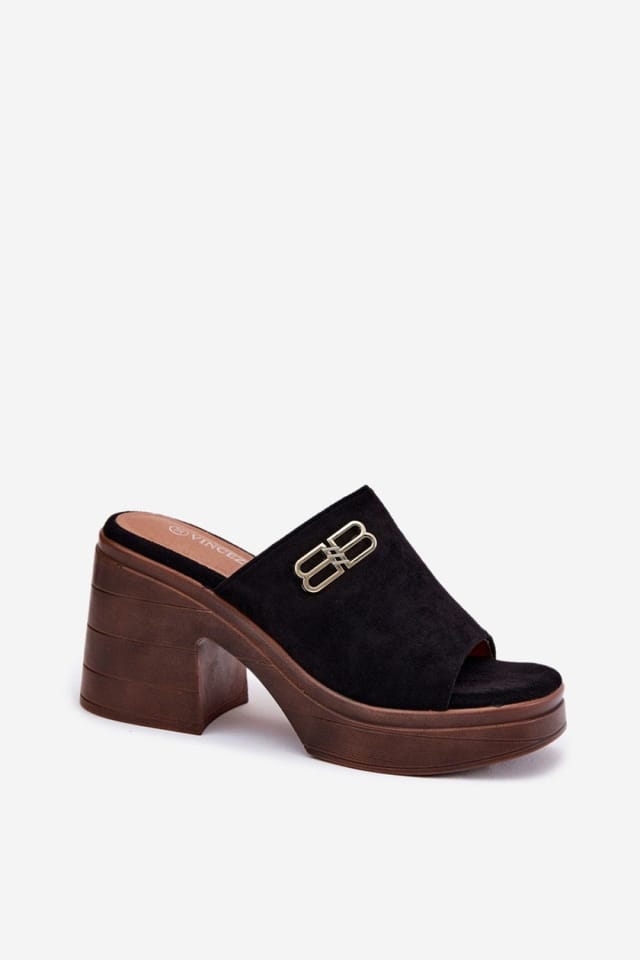 Love Lace Love Lace Women's Heeled Platform Sandals with Gold Front Detail Chunky Heel in Black - 2