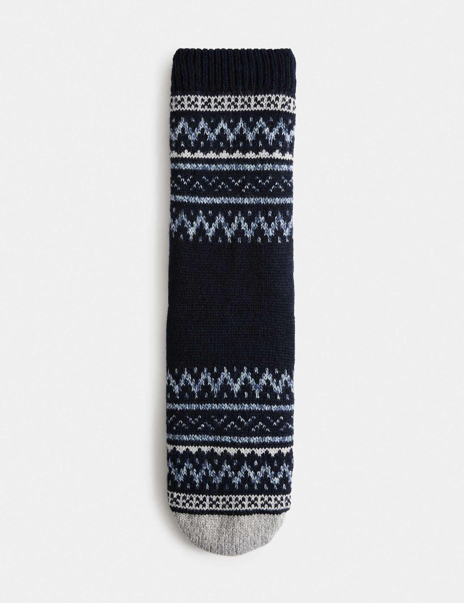 Marks & Spencer M&S Wool Blend Fair Isle Slipper Socks Navy Mix