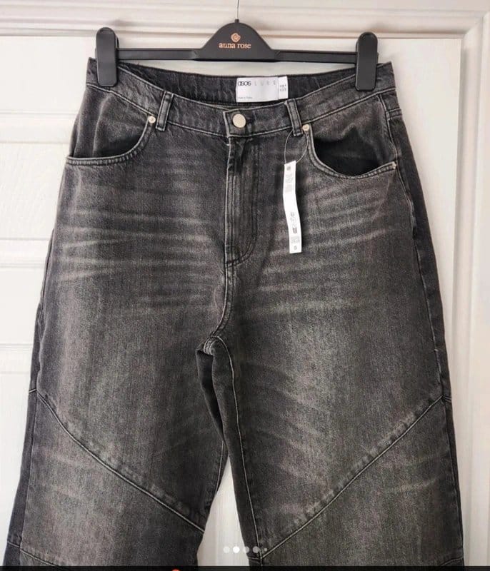 ASOS Luxe Black Wash Denim Barrel Jeans with Adjustable Cuff