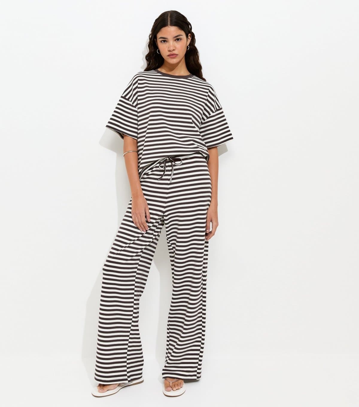 New Look Women's Brown Striped Wide Leg Trousers New Look