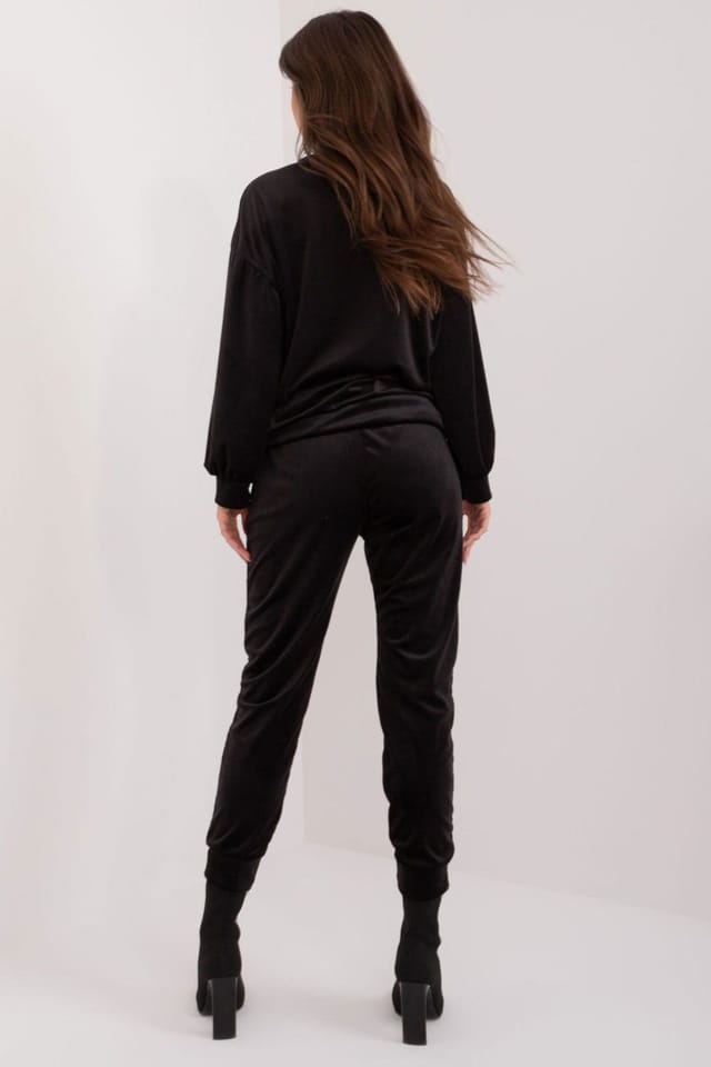 Love Lace Love Lace Women's Velour Sweatshirt & Tie Waist Pants Set in Black - 3