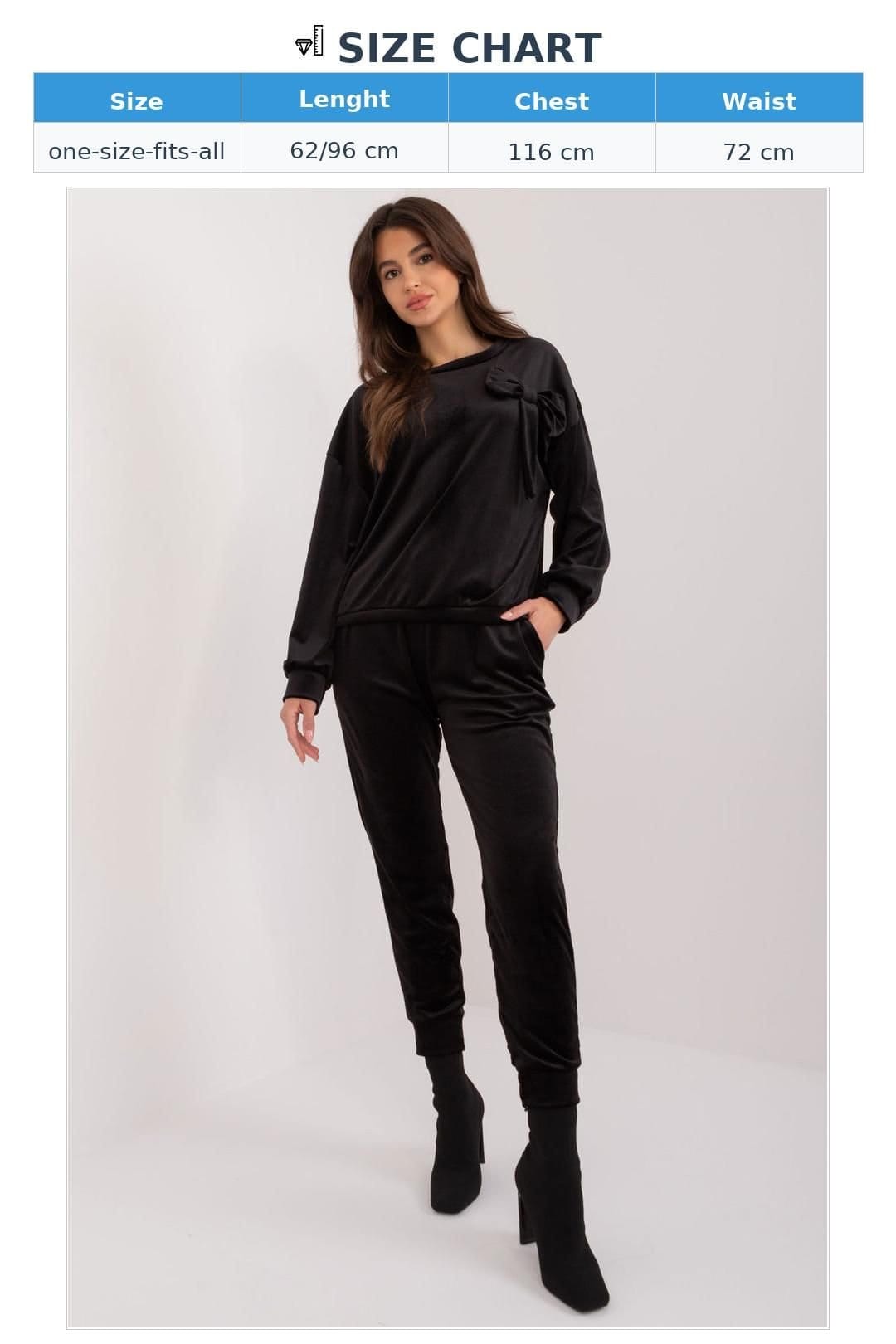 Love Lace Love Lace Women's Velour Sweatshirt & Tie Waist Pants Set in Black - 4