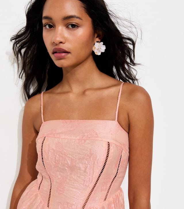 New Look Women's Light Coral Sparkly Floral Jacquard Midi Dress New Look - 2