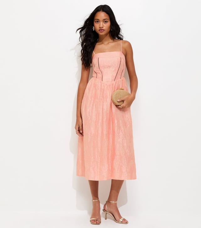 New Look Women's Light Coral Sparkly Floral Jacquard Midi Dress New Look - 3