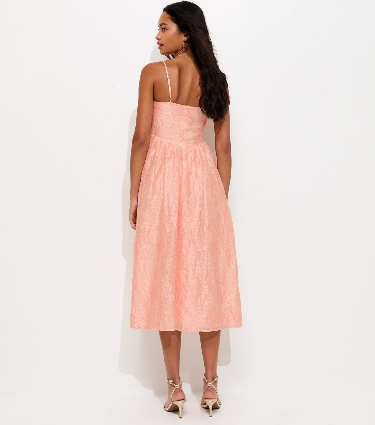 New Look Women's Light Coral Sparkly Floral Jacquard Midi Dress New Look - 4