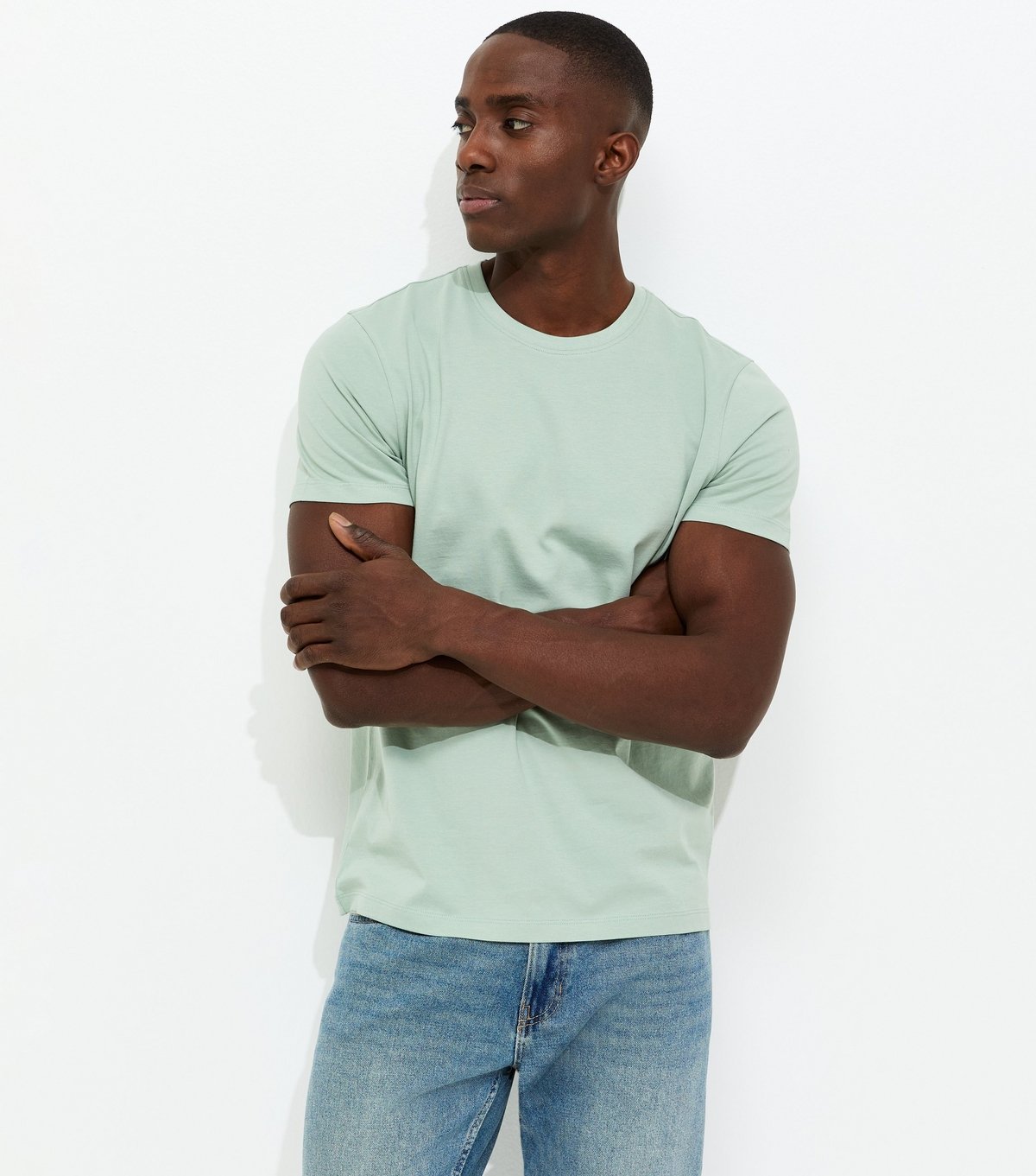New Look Men's Light Green Regular Crew Neck Jersey T-Shirt New Look - 1