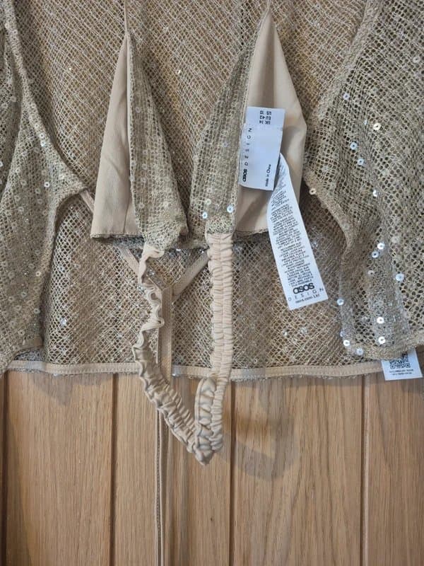ASOS Design ASOS design size 14 gold sequin tie top with matching bikini/bra
