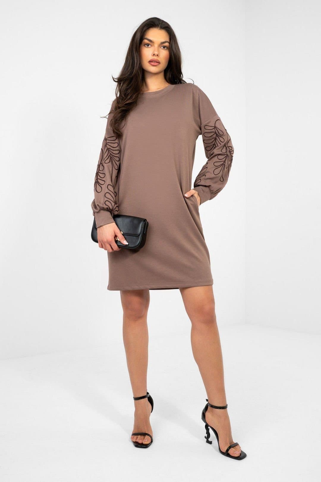 Love Lace Love Lace Women's Mini Sweatshirt Dress with Pockets in Taupe