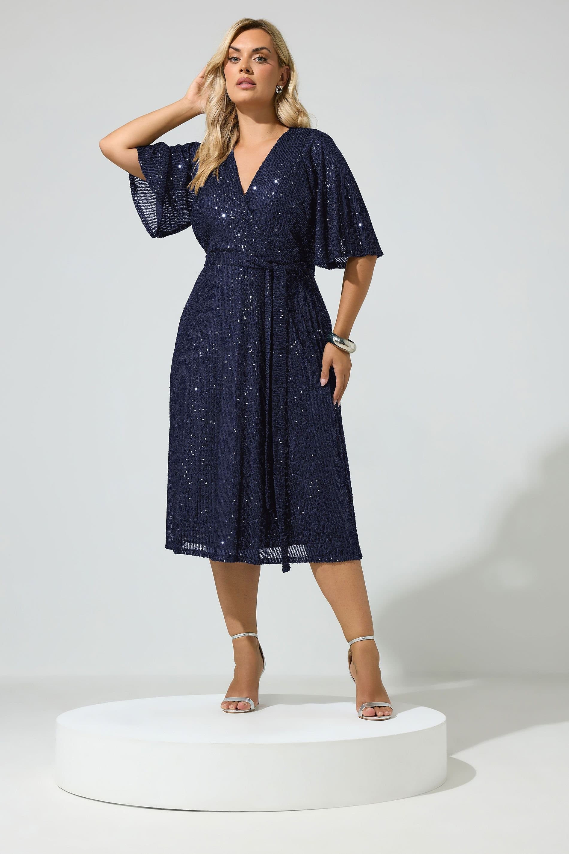 Yours Yours Women's Sequin Finish Wrap Dress in Dark Navy
