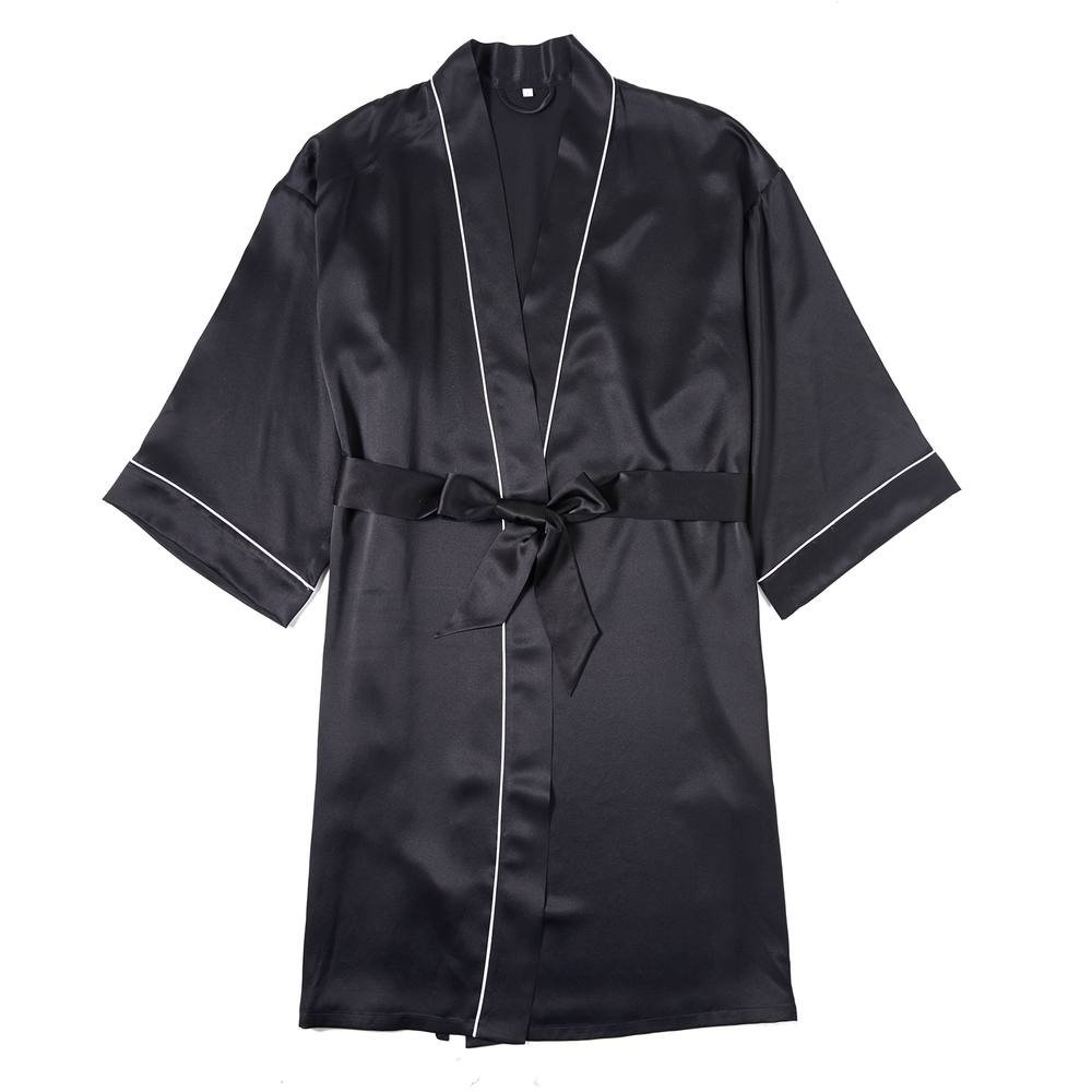 Soft Strokes Silk Soft Strokes Silk Women's Silk Robe Knee Length - Black - 2