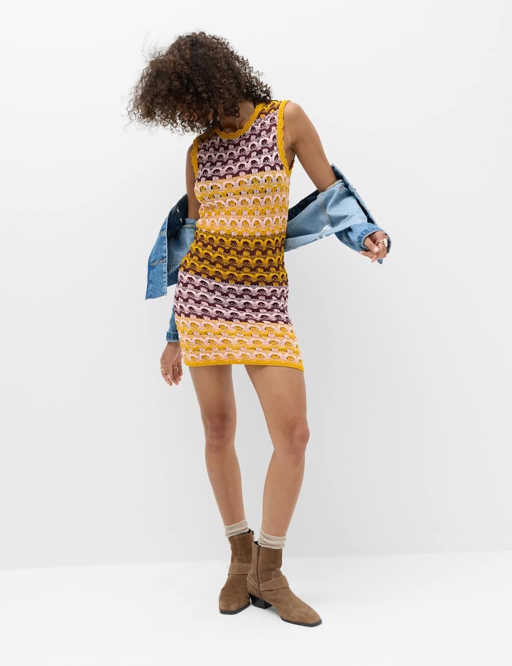 Marks & Spencer M&S Cotton Rich Textured Knitted Mini Dress Multi