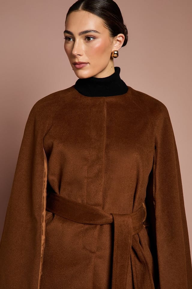 Coast Coast Women's Lisa Tan Belted Short Occasion Cape Coat in Tobacco - 2