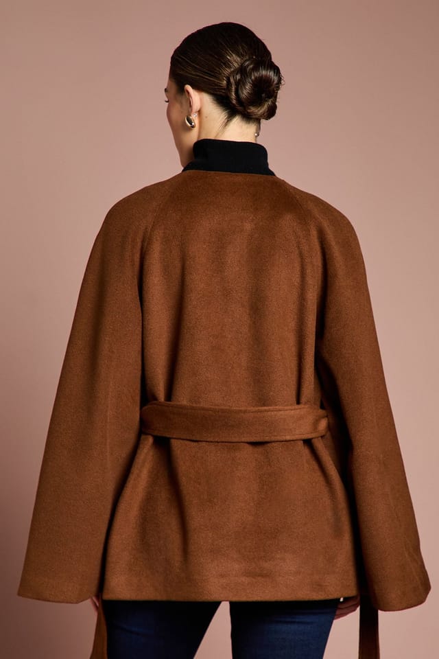 Coast Coast Women's Lisa Tan Belted Short Occasion Cape Coat in Tobacco - 3