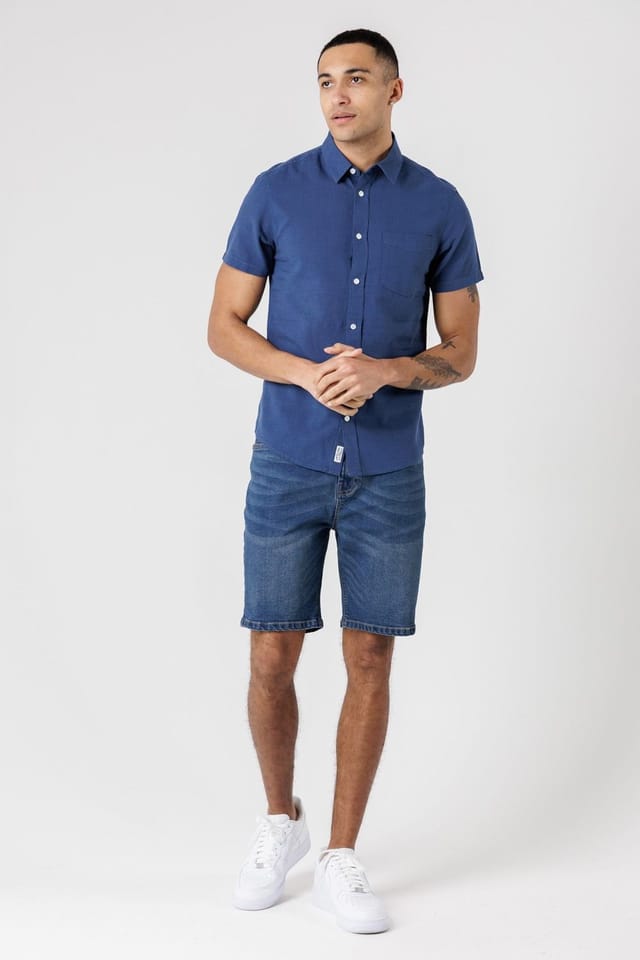 Tokyo Laundry Tokyo Laundry Men's Linen Blend Short Sleeve Button-Up Shirt with Chest Pocket in Dark Blue - 3