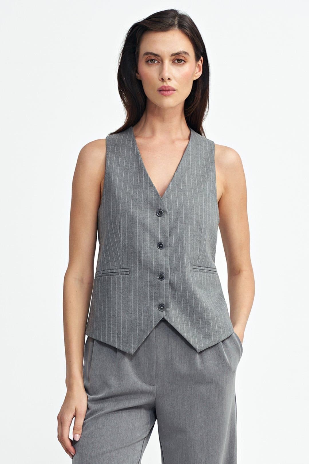 Love Lace Love Lace Women's Regular Fit Tennis Style Stripe Vest in Grey