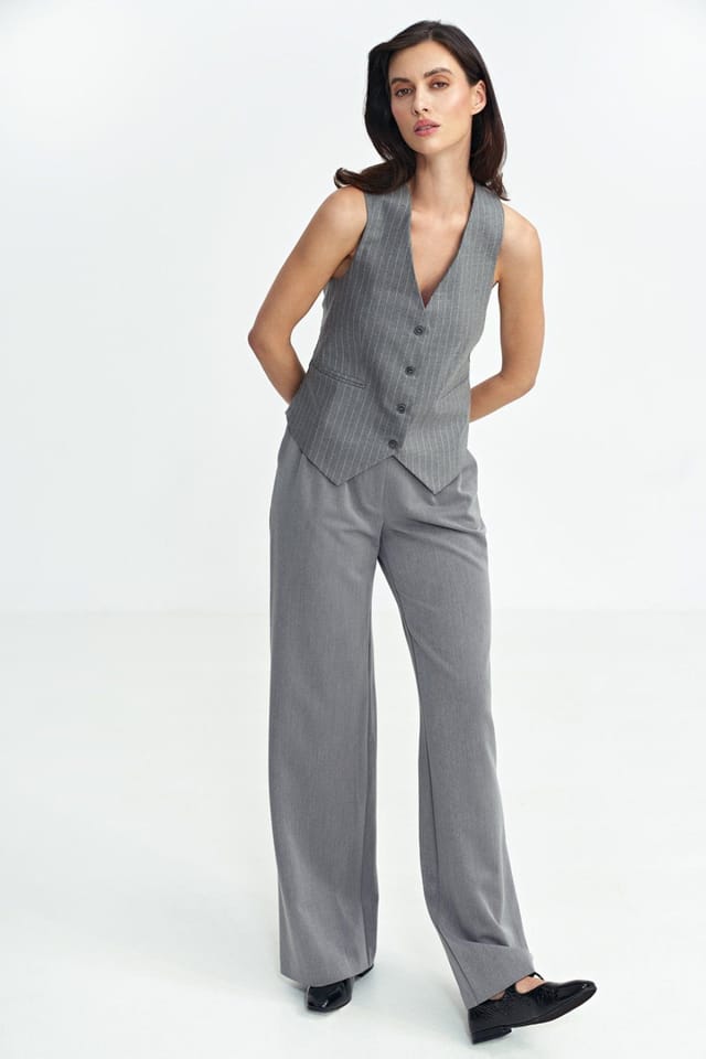 Love Lace Love Lace Women's Regular Fit Tennis Style Stripe Vest in Grey - 2