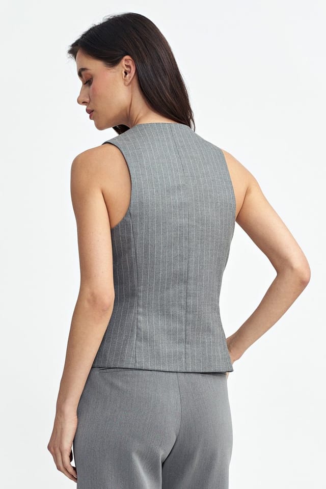 Love Lace Love Lace Women's Regular Fit Tennis Style Stripe Vest in Grey - 3