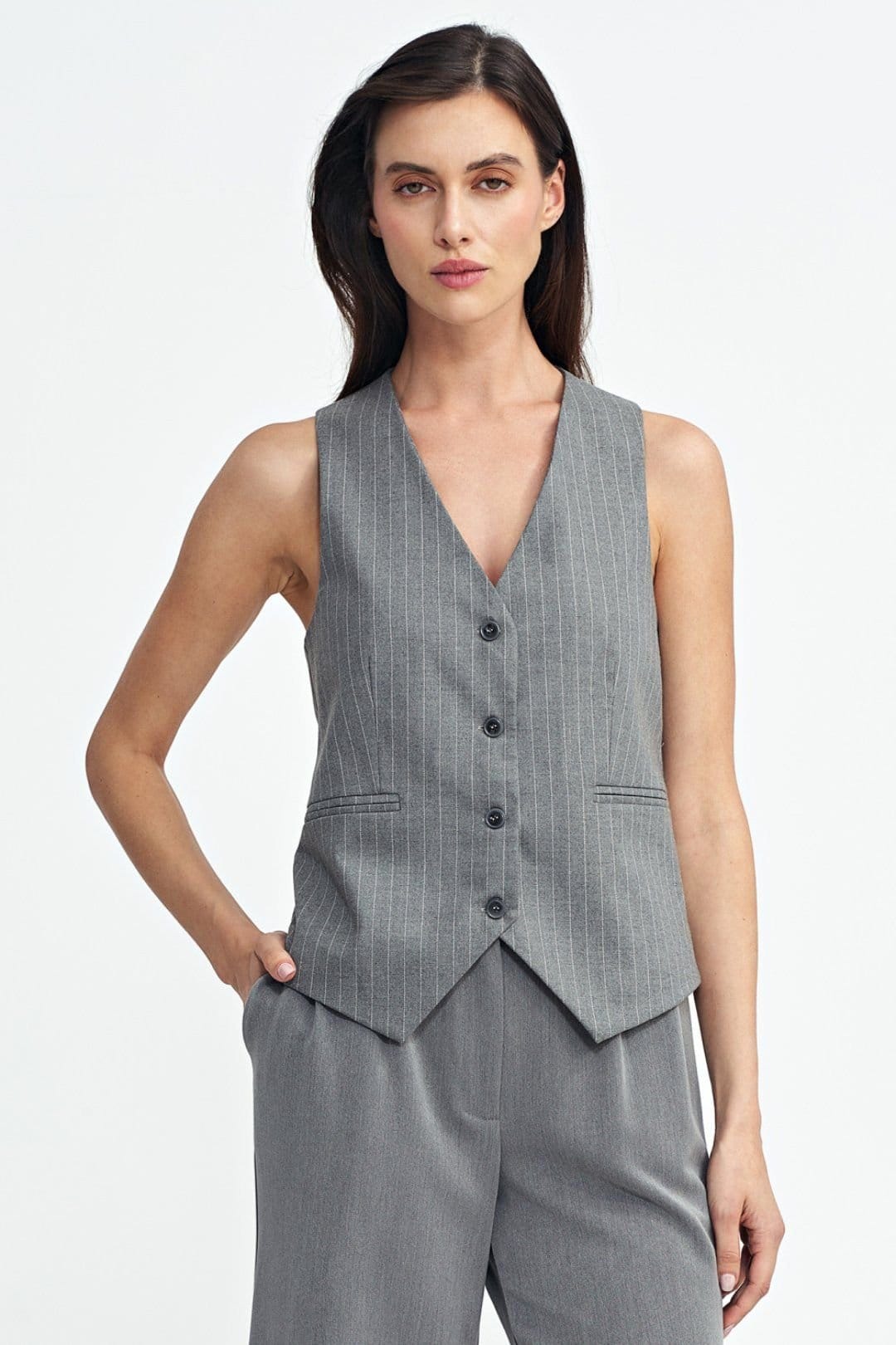 Love Lace Love Lace Women's Regular Fit Tennis Style Stripe Vest in Grey - 4