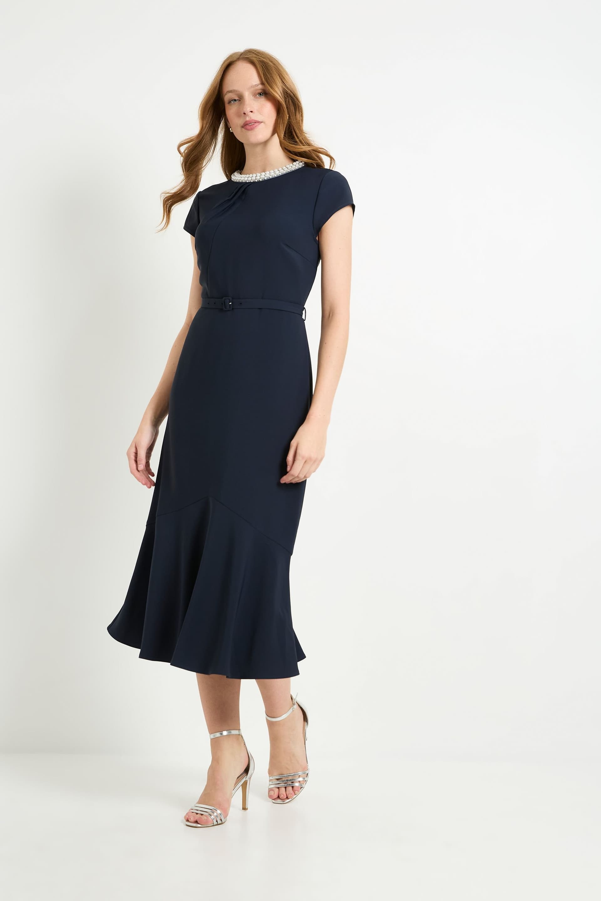 Wallis Wallis Women's Crepe Embellished Twist Midi Dress in Navy