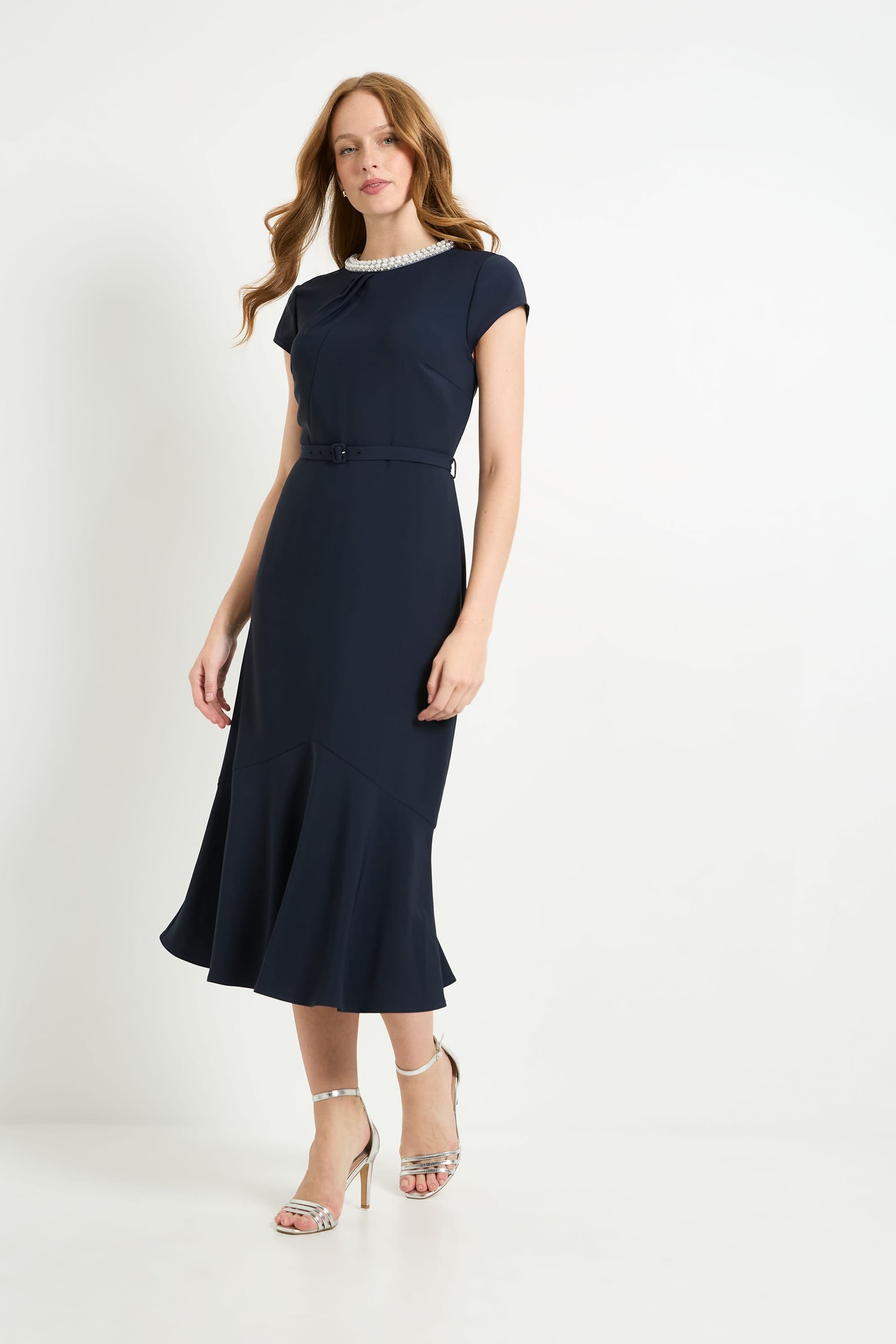 Wallis Navy Crepe Embellished Twist Midi Dress