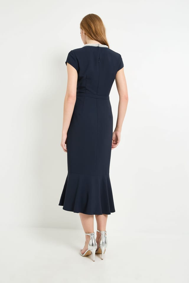 Wallis Wallis Women's Crepe Embellished Twist Midi Dress in Navy - 3