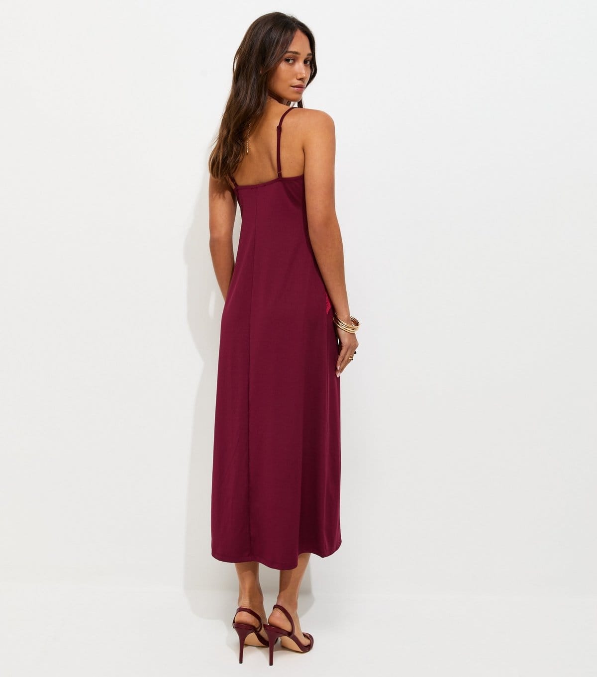 New Look Women's Dark Burgundy Lace Strappy Contrast Trim Midi New Look - 4