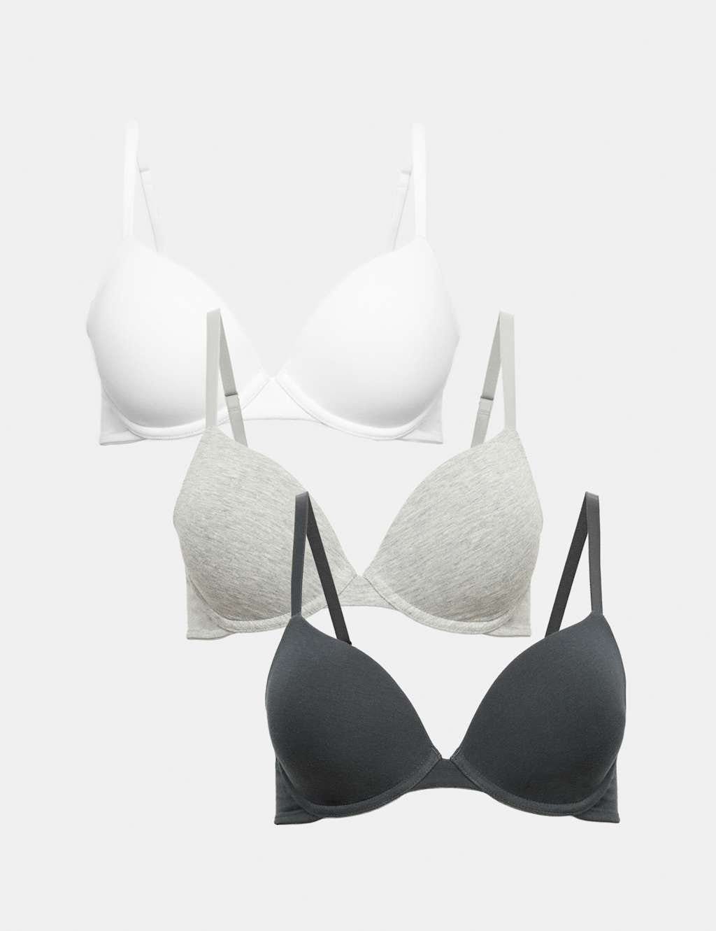M&S 3pk Wired Plunge T-Shirt Bras A-E Dark Pewter