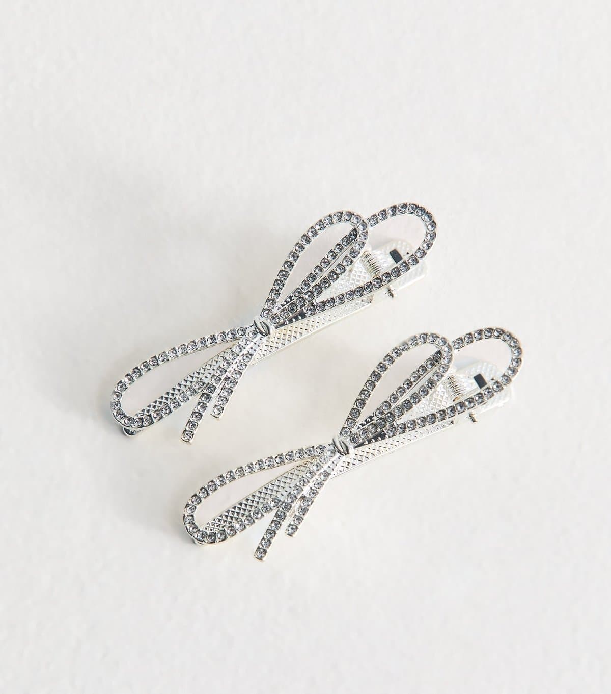 New Look Pack Of 2 Silver Diamante Bow Hair Slides New Look