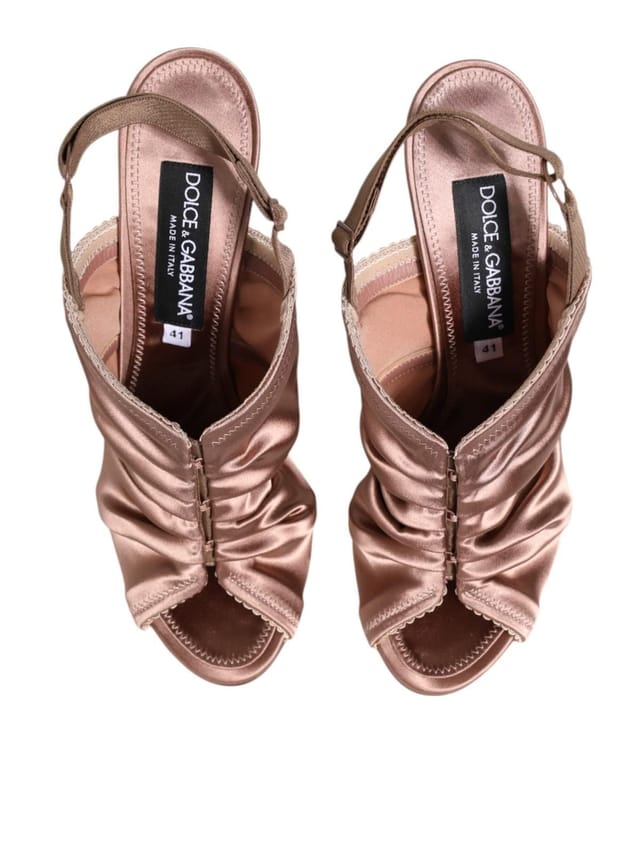 Dolce & Gabbana Dolce & Gabbana Women's Bronze Satin Ruched Slingback Sandals Shoes - 3
