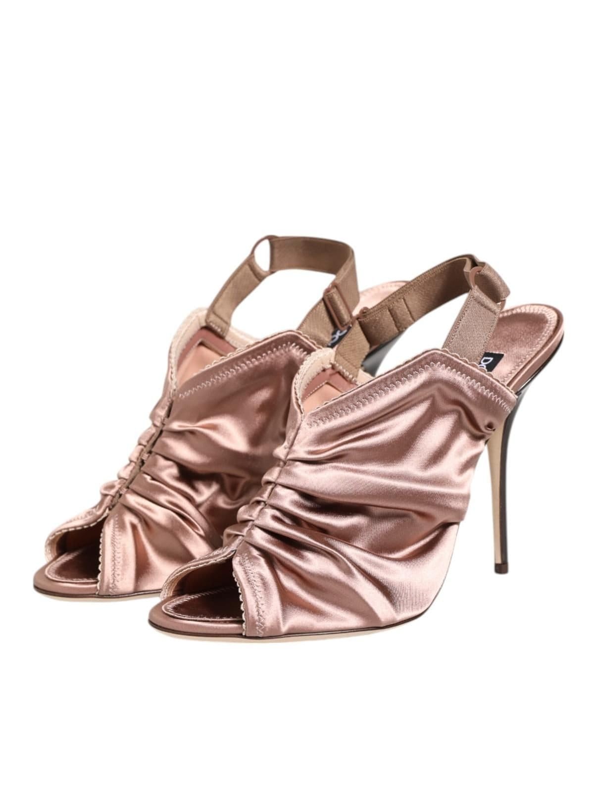 Dolce & Gabbana Dolce & Gabbana Women's Bronze Satin Ruched Slingback Sandals Shoes - 4