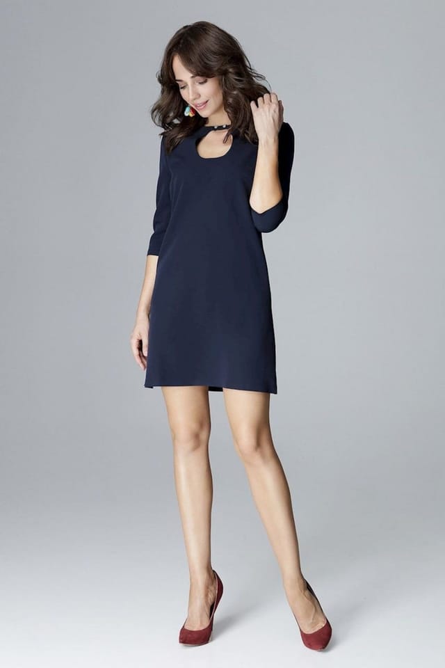 Love Lace Love Lace Women's Trapezoid 3/4 Sleeve Dress Clasp Neck in Blue - 2