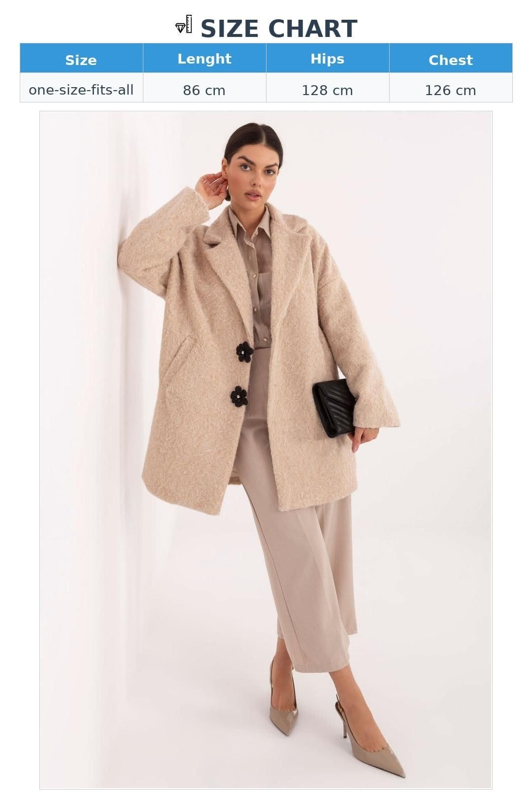 Love Lace Love Lace Women's Elegant Textured Knee Length Coat with Brooch in Beige - 4