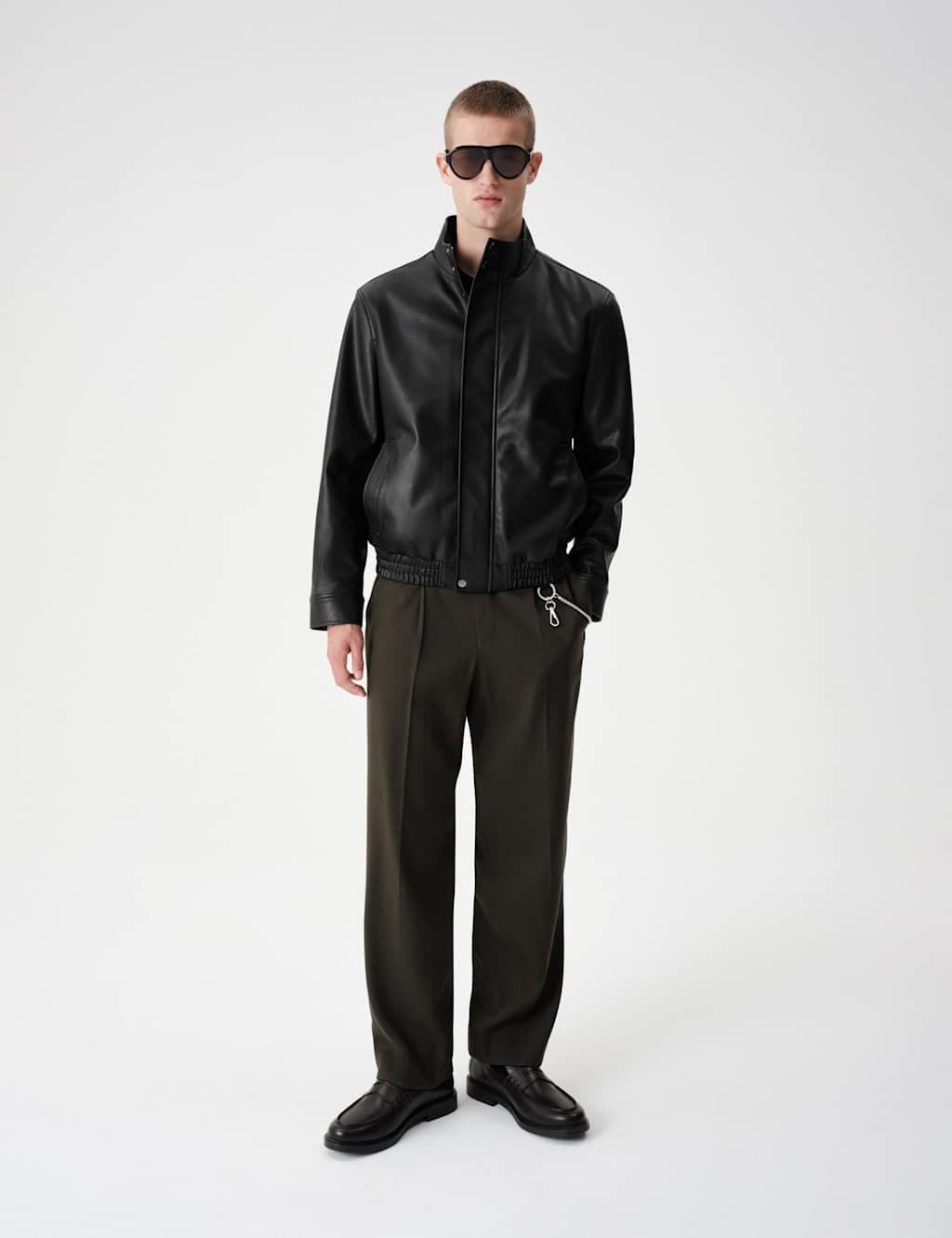 Marks & Spencer M&S Grained Faux Leather Funnel Neck Jacket Black