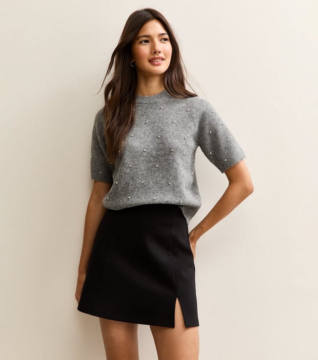New Look Women's Mid Grey Diamanté Embellished Short Sleeve Top New Look - 2