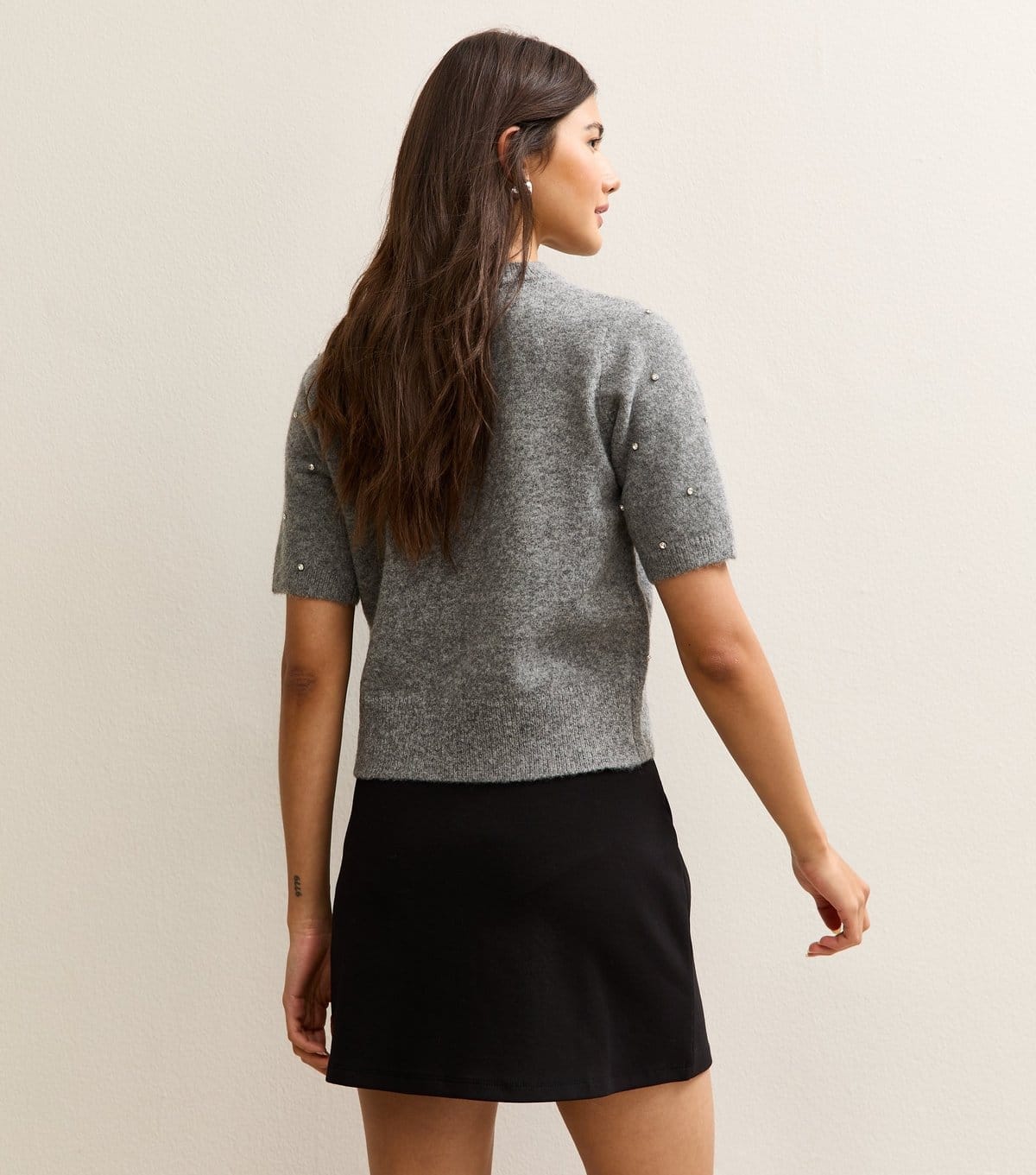 New Look Women's Mid Grey Diamanté Embellished Short Sleeve Top New Look - 4