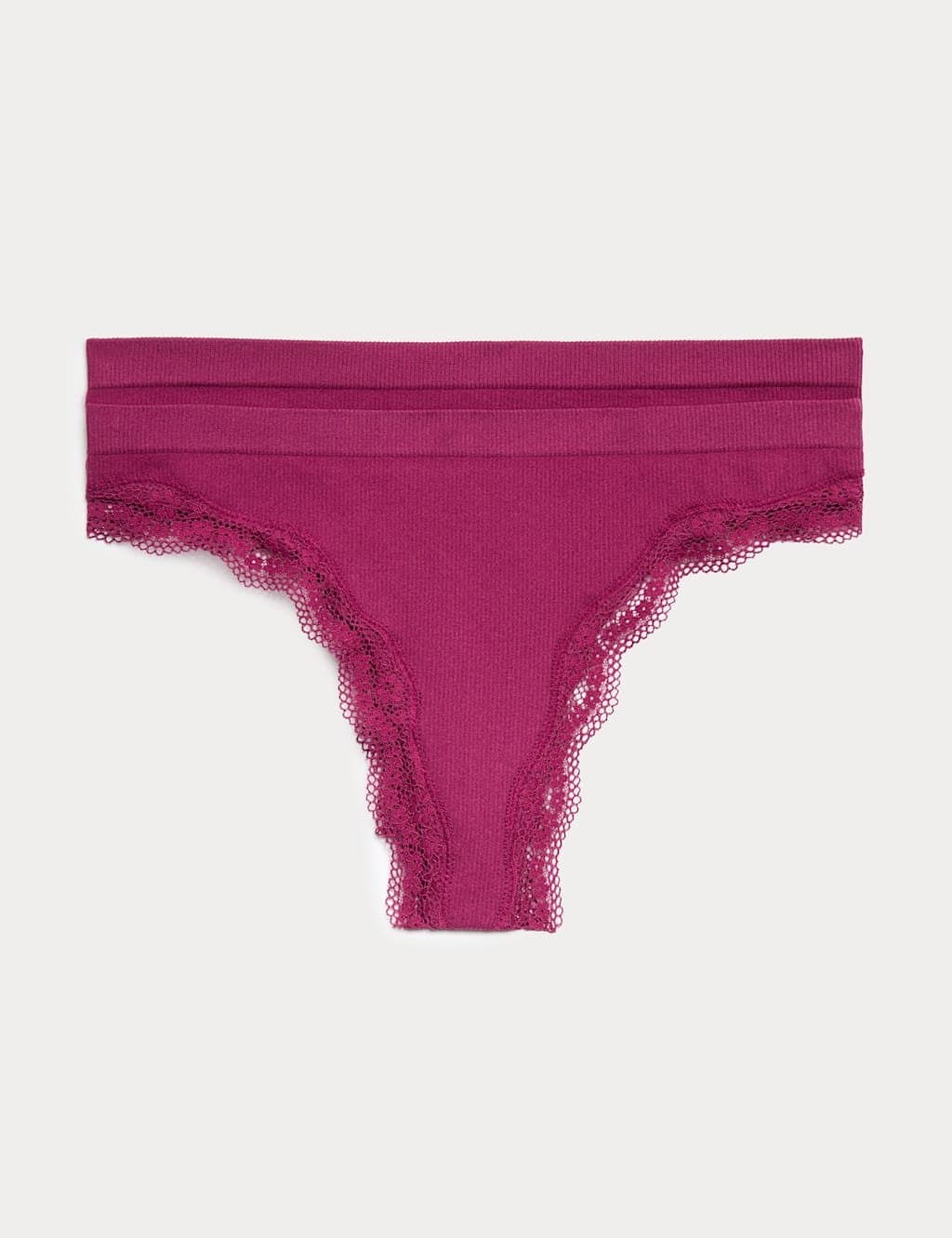 Marks & Spencer M&S Dark Raspberry Lace Trim Seamless Thongs 2 Pack