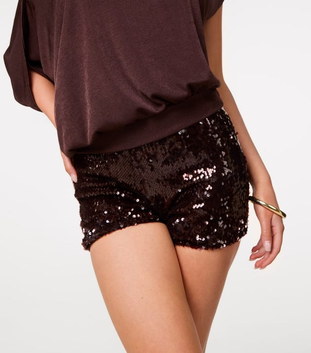 Pink Vanilla Women's Dark Brown Sequin Hot Pants Pink Vanilla New Look - 3