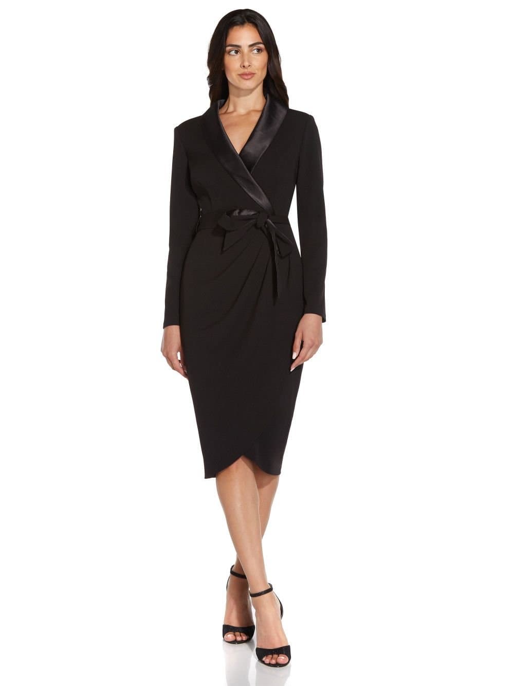 Adrianna Papell Adrianna Papell Women's Knit Crepe Tuxedo Wrap Dress in Black