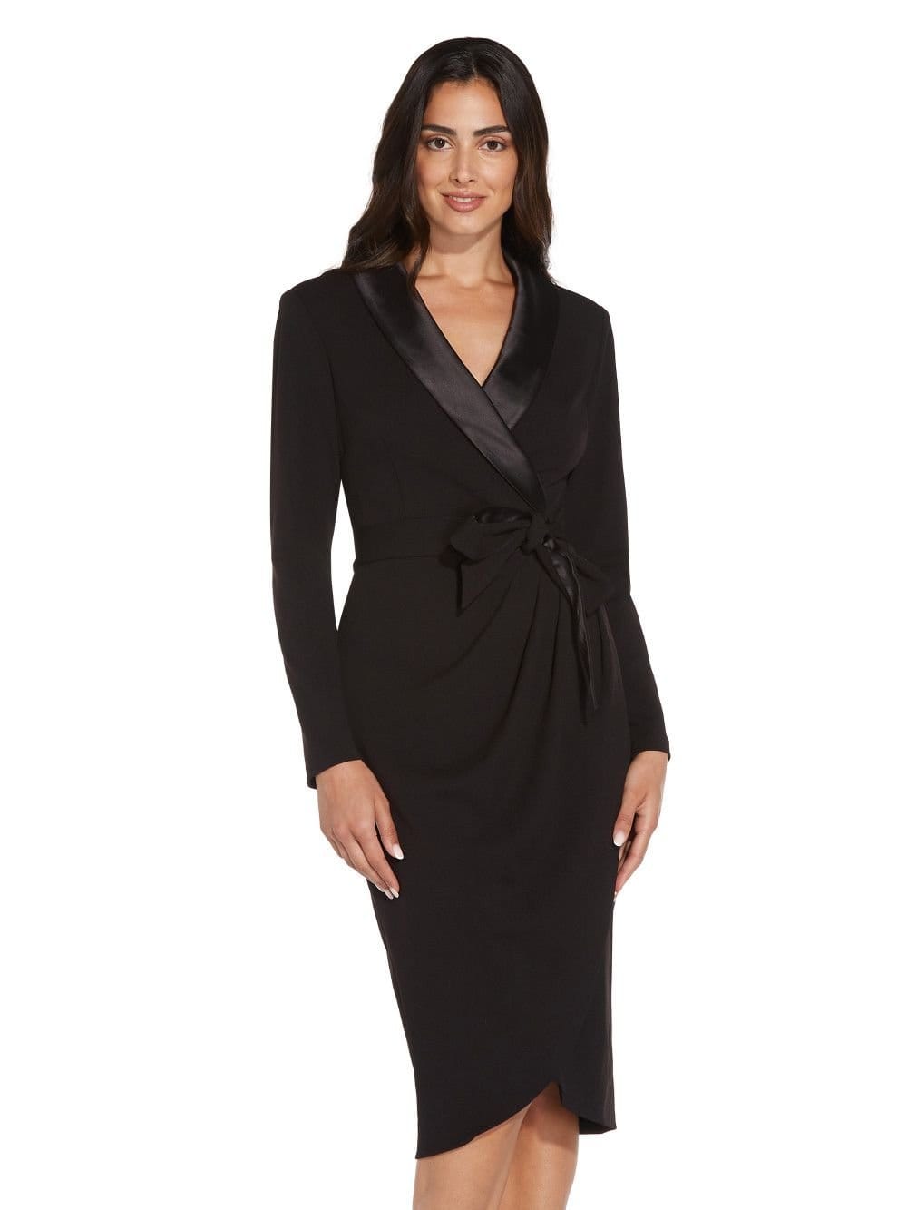 Adrianna Papell Adrianna Papell Women's Knit Crepe Tuxedo Wrap Dress in Black - 4