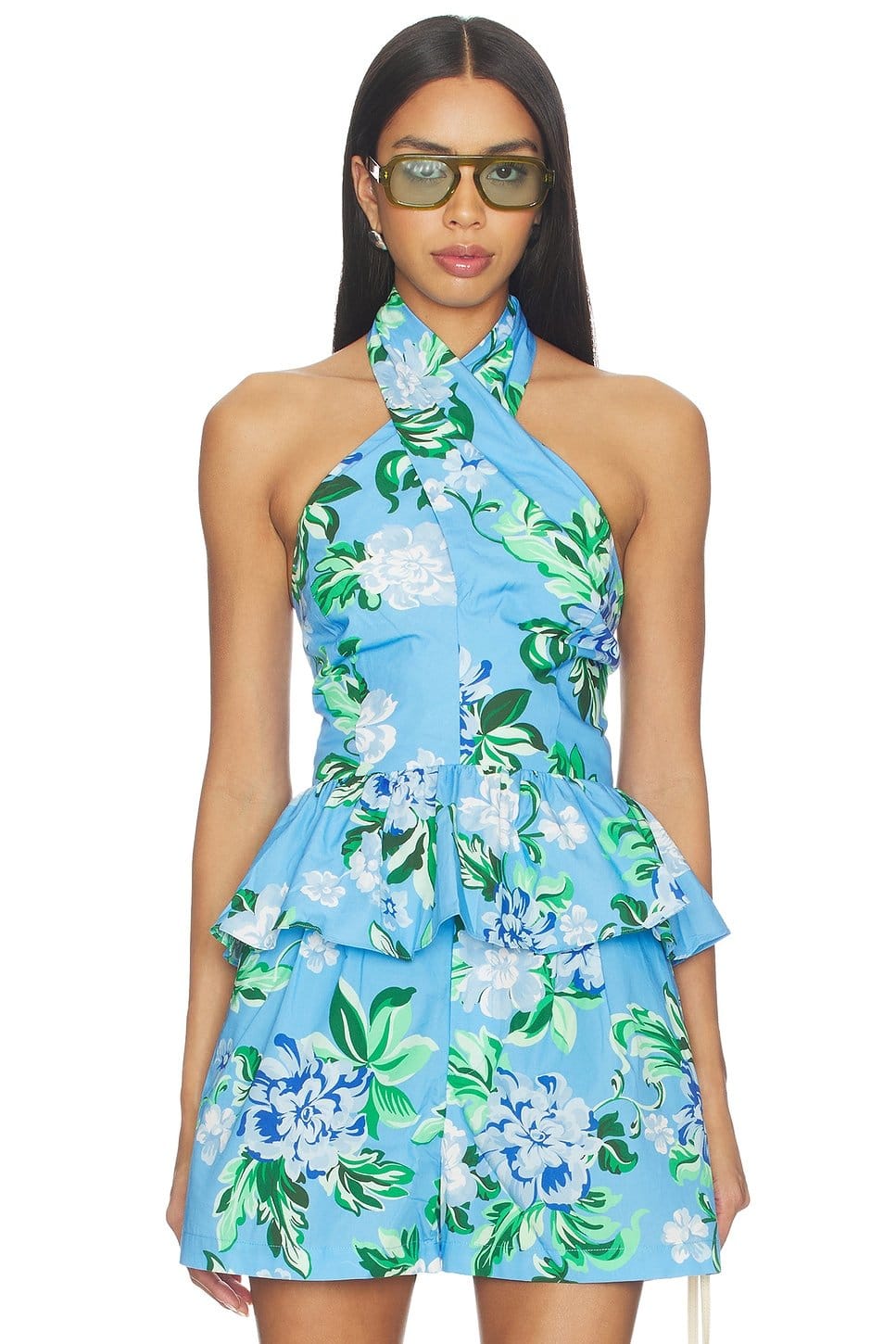 Revolve Yumi Kim Floral Peplum Romper in Blue