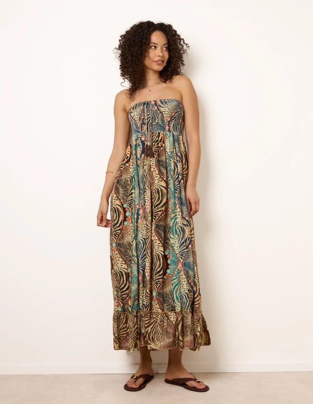 Blue Vanilla Bold Print Bandeau Shirred Maxi Dress - 3
