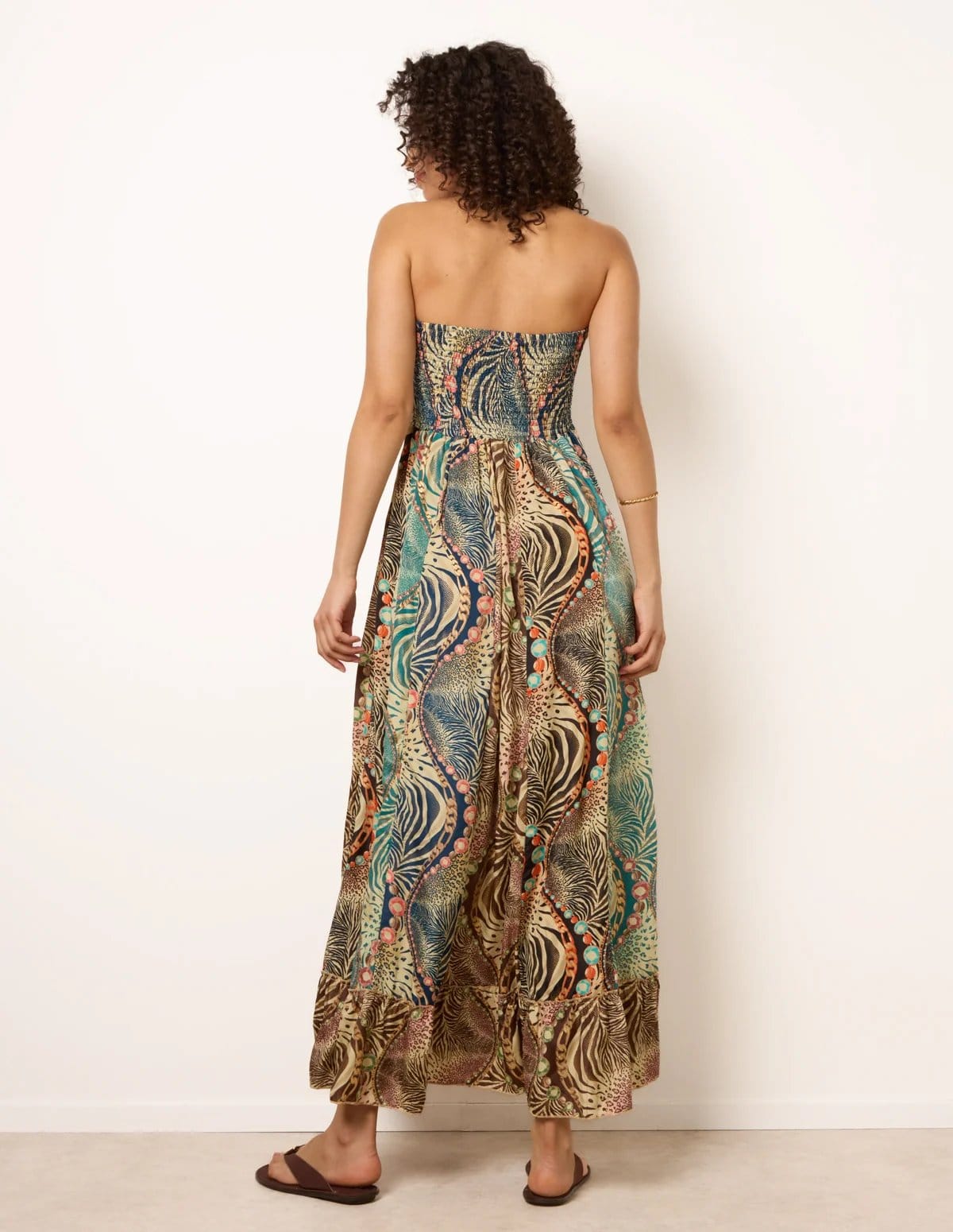 Blue Vanilla Bold Print Bandeau Shirred Maxi Dress - 4
